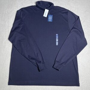 Lands'‎ End Men's Mock Turtleneck Pullover Extra Large Navy Blue 100% Cotton NWT